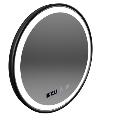 LED Touch Mirror NOVARA De-fogging System, Clock and Temperature 80 cm Brushed Black Frame