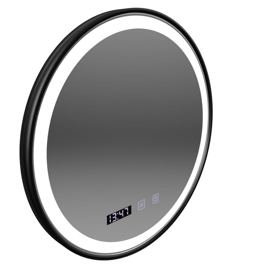 LED Touch Mirror NOVARA De-fogging System, Clock and Temperature 90 cm Brushed Black Frame