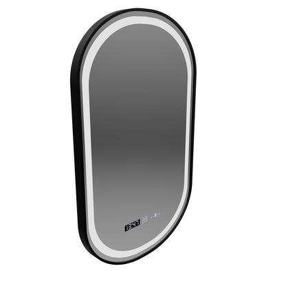 LED Touch Helmut Mirror, Demister System, Clock and Temperature 45x90 cm, Black Frame, Brushed Marcello Funghi