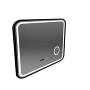 Bernd LED Touch Mirror De-fogging System, Clock and Temperature 80x60 cm Brushed Black Frame Cosmetic Magnifier