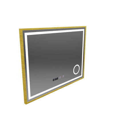 CLARUS LED Touch Mirror De-fogging System, Clock and Temperature 80x60 cm Brushed Gold Frame Cosmetic Magnifier