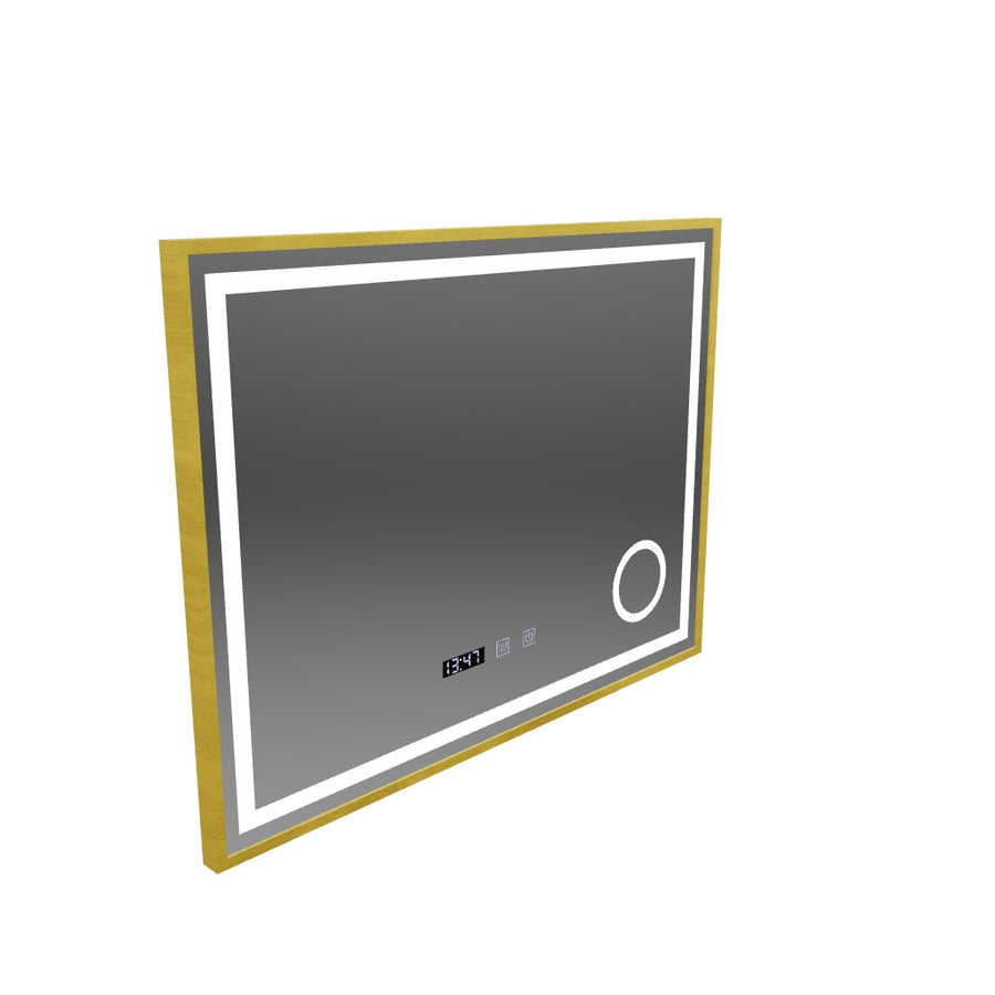 CLARUS LED Touch Mirror De-fogging System, Clock and Temperature 80x60 cm Brushed Gold Frame Cosmetic Magnifier