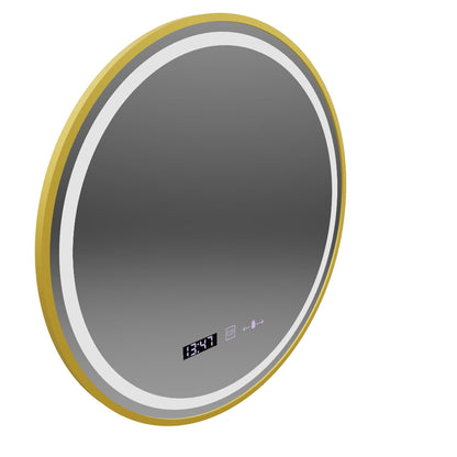 LED Round Mirror, 70cm, Celeste Royale Gold MotionGlow Marcello, Demister System, Clock & Thermometer, Dimmable