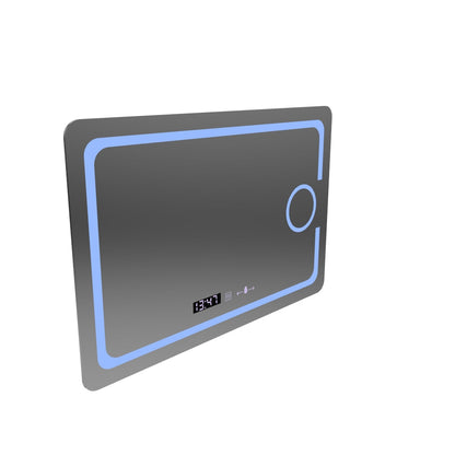 Rectangular LED mirror, 110x75cm, Eclat MotionGlow Marcello, Demister System, Clock & Thermometer, Cosmetic Magnifier, Dimmable