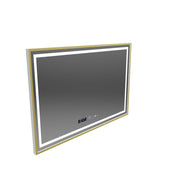 Rectangular LED mirror, 120x80cm, Verite Royale Gold MotionGlow Marcello, Demister System, Clock & Thermometer, Dimmable