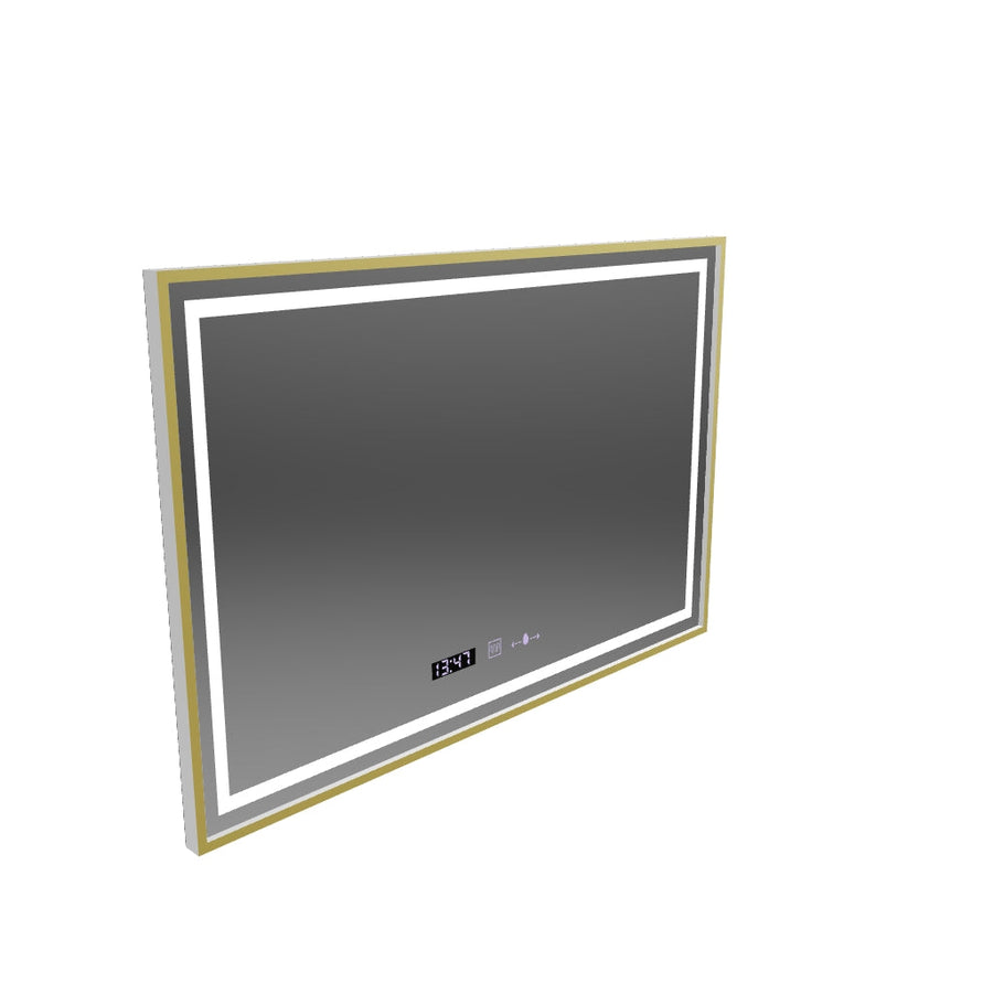 Rectangular LED mirror, 120x80cm, Verite Royale Gold MotionGlow Marcello, Demister System, Clock & Thermometer, Dimmable