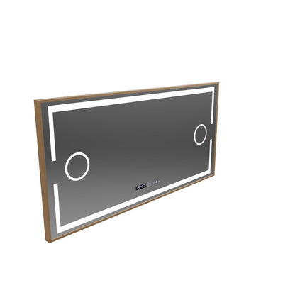 LED mirror MotionGlow Isabell sensor with demist function Thermometer Clock 120x80 cm Warm/Cold/Neutral Light Dimmable, Rose Gold Brushed Frame, Marcello Funghi Collection