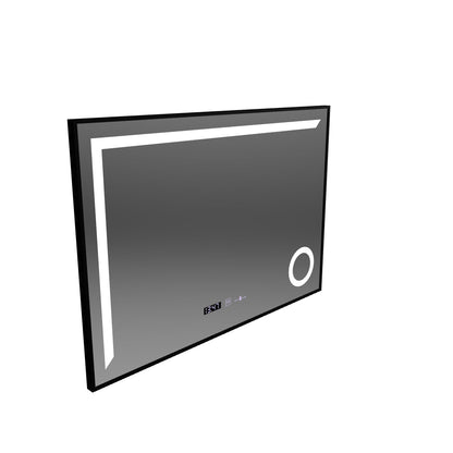 LED Mirror Sensor MotionGlow Sofia with Defog function Thermometer Clock 110x75 cm Warm/Cold/Neutral Light Dimmable, Brushed Black Frame, Marcello Funghi Collection
