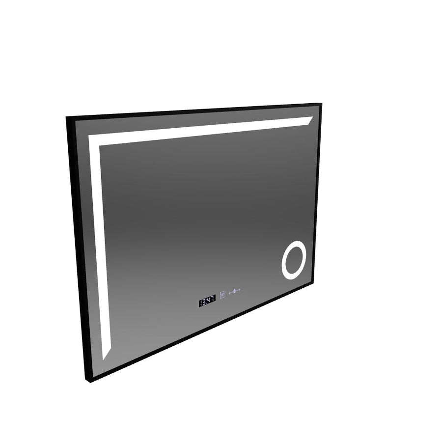 LED Mirror Sensor MotionGlow Sofia with Defog function Thermometer Clock 110x75 cm Warm/Cold/Neutral Light Dimmable, Brushed Black Frame, Marcello Funghi Collection