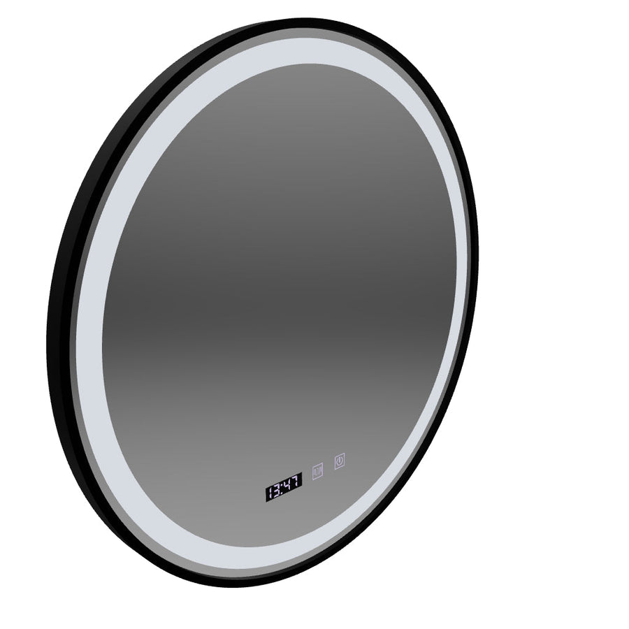 NOVARA LED Touch Mirror Demist System, Clock and Temperature 60 cm Brushed Black Frame