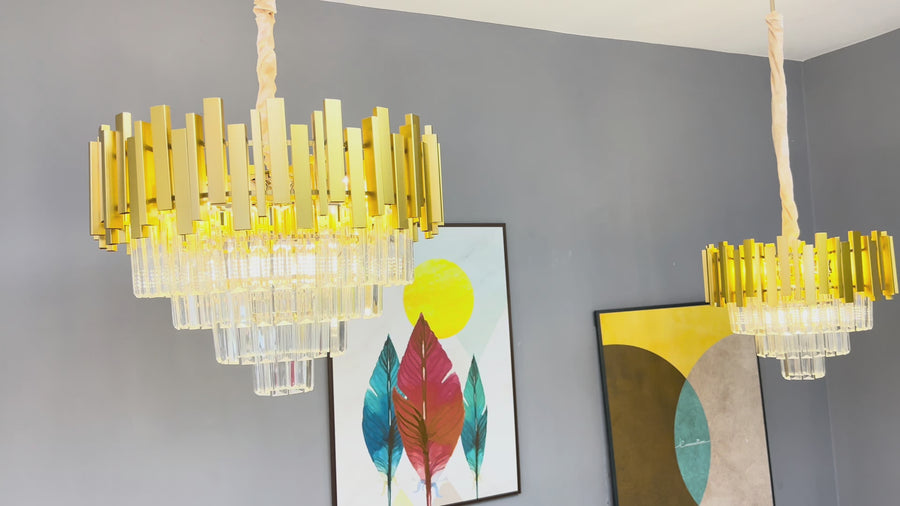 BLOIS Petito Chandelier, Diameter 30cm, 3x E14 Shiny Gold, Adjustable Height