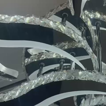 LED chandelier with remote control and crystal Alejandro 160W, 9 Flowers, Cold/Warm/Neutral light, Dimable, Shiny Chrome
