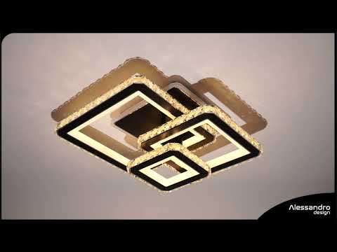 LED chandelier with remote control and crystal LEILA 88W, 3 Squares, Cold/Warm/Neutral light, Dimmable, Glossy Black Chrome