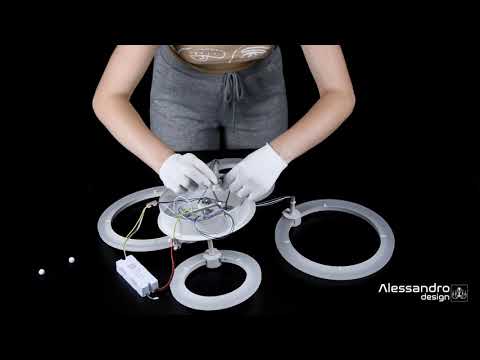 LED chandelier with remote control BETTY 43W, 4 Circles, Cold/Warm/Neutral light, Dimmable, White