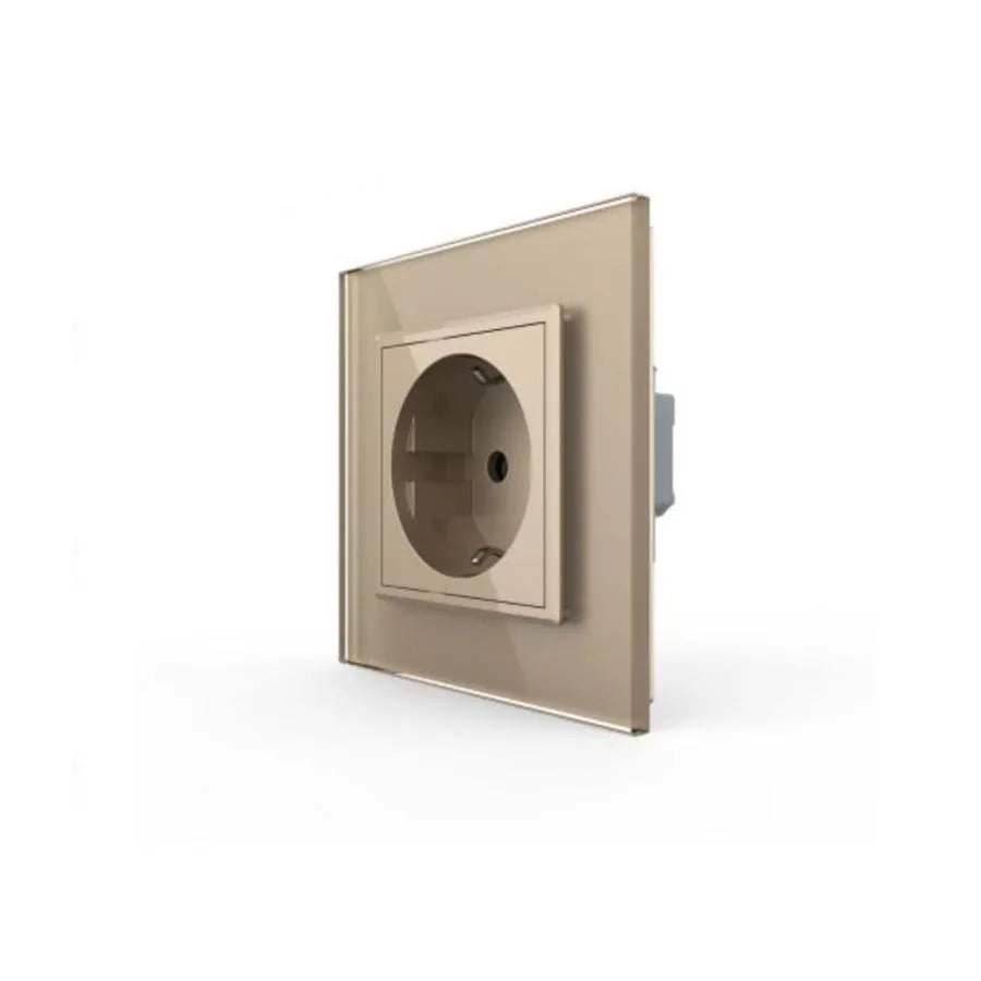 Simple Schuko socket, terminals without screws, with glass frame, Gold, Livolo Default Title Alessandro Design