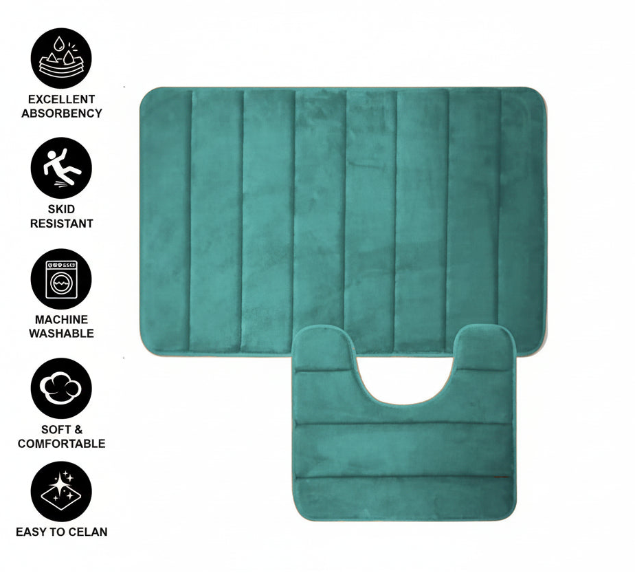 Covorase de Baie, 80x50 cm / 50x40 cm, Verde, Antiderapant, Absorbant, Set 2 bucati Covoare Baie Default Title Alessandro Design