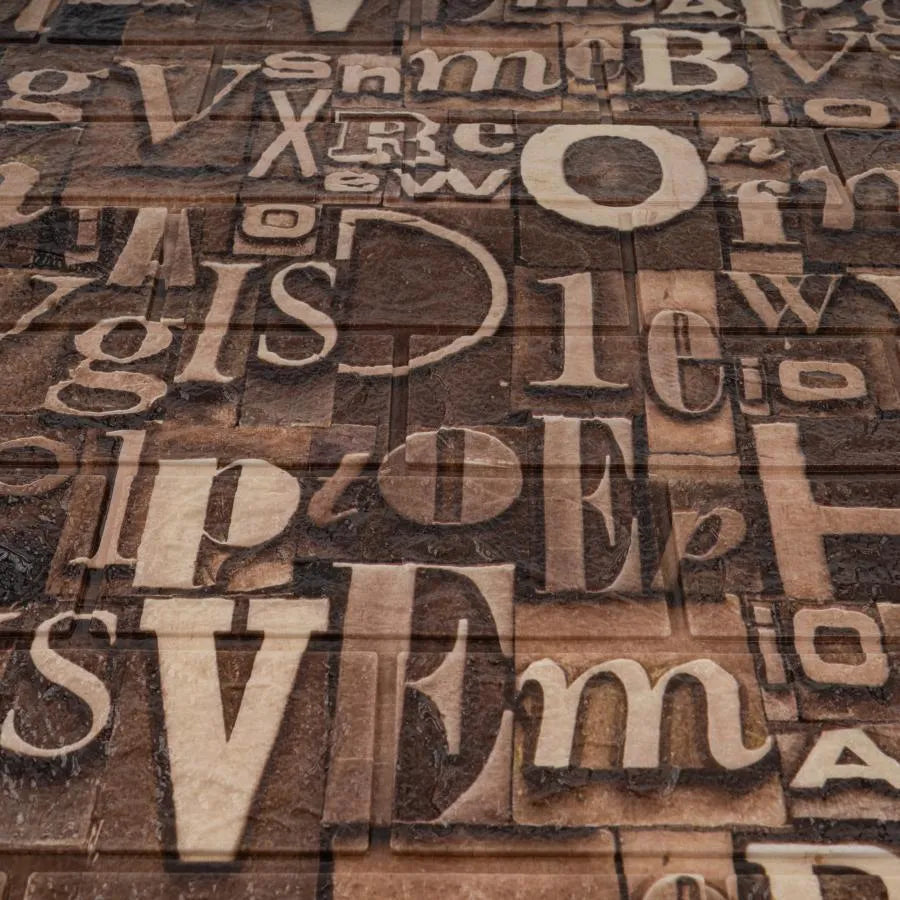Set of 10x Self-adhesive Brown 3D Wallpaper from soft foam, 80cmx70cmx6mm, Light Brown Letters Pattern 3D Wallpaper Default Title Alessandro Design