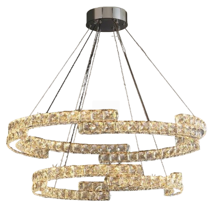 Suspended LED chandelier with remote control and crystal MIA LATIFAH 55W, 2 Circles, Cold/Warm/Neutral light, Dimmable, Shiny Chrome, Adjustable Height LED Chandeliers with Remote Control Default Title Alessandro Design